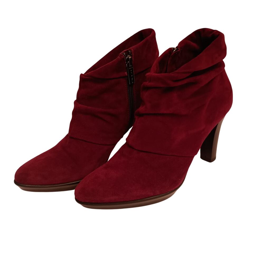 Aquatalia Vera Gomma Burgundy Womens Suede Booties Heels Zipper Closure Ruched 7